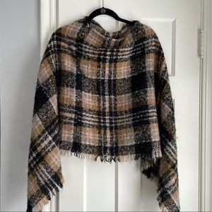 Black Plaid Knit Poncho
